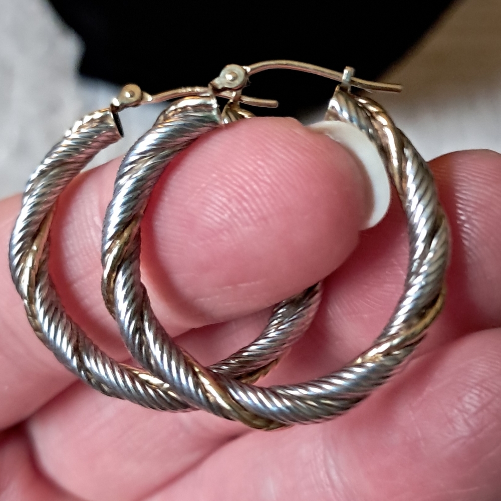 14kt Yellow Gold Sterling Silver Allison Daniel 1" Hoop Earrings
